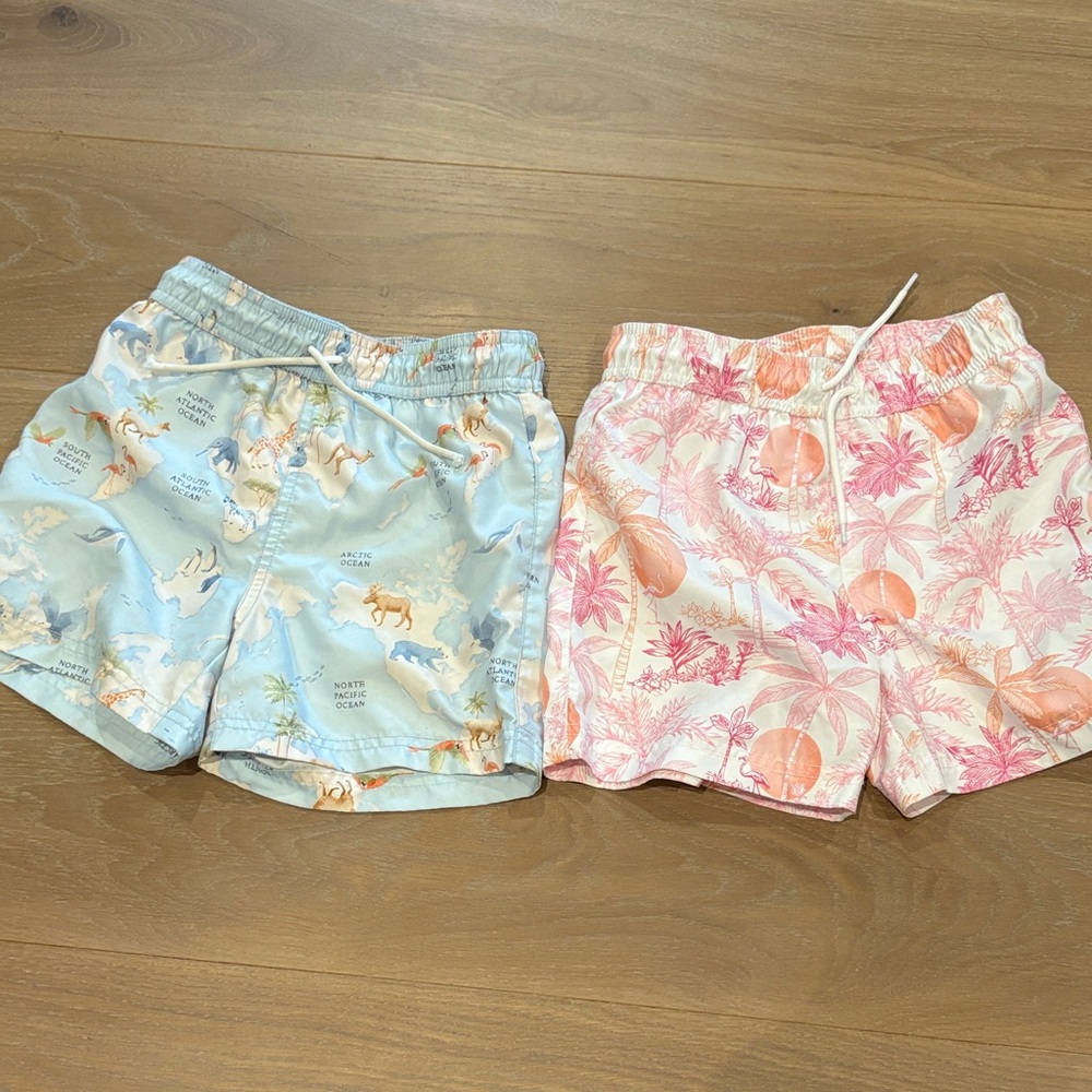 Janie and Jack Size 6 Kids Blue and Pink Tropical Swim Shorts.